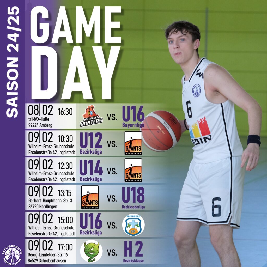 🏀🏀🏀
DIE SPANNUNG STEIGT !
🏀🏀🏀
Am Wochenende stehen wichtige Spiele für die MTV Baskets an!
⛹
In der Bayernliga muss die U16 in Amberg gegen die favorisierten Oberpflaz Hunters antreten. Ein schwieriges Spiel für das Team von Anthony Gräber.
⛹
Gleich 3 mal geht es gegen die Teams des TSV Nördlingen. Die MTV Baskets wollen in alle 3 Spielen ihre Erfolgsserie fortsetzen.
⛹
Die U16-2 tritt im letzten Heimspiel der Saison gegen Friedberg an.  Gewinnt das Team dieses Spiel, haben die Jungs noch alle Chancen in der Hand, den Meistertitel sicher zu machen.
⛹
Auch für die Herren-2 geht es im Spiel gegen Schrobenhausen um viel, möchte man sich noch die Chance auf einen Aufstieg offen halten.
🥁📣🎺

ALSO AB IN DIE HALLE, SUPPORT YOUR TEAM!
LET'S GO BASKETS!
🏀🏀🏀

#bayernliga #bezirksoberliga #bezirksliga #champions #meisterschaft #spieltag #gameday #basketballbezirkschwaben #oneteam #jugendsport #wewantyou #bayernbasketball #victory #bbvonline #mtvingolstadt #basketballtime #ingolstadt #mtvbaskets #onefamily #basketball #mtvbasketsingolstadt #mannschaft #ruleyourcourt #MTVBasketsIngolstadt #teamsport #supporters #supportyourteam