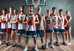 Es ist ein KI Generiertes Bild zu sehen, mit Basketballspielern, jeglichen Alters.