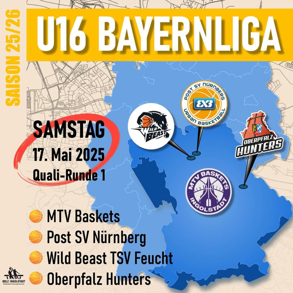 Am Samstag beginnt die erste Runde der Qualifikation zur U16 Bayernliga. Das BBLZ mit der Kooperation MTV Baskets Ingolstadt treten dabei gegen drei starke Gegner an. Platz 1 und 2 aus der Gruppe C sind direkt für die Bayernliga qualifiziert. Wir Drücken dem Team die Daumen.
⛹️🏀⛹️🏀⛹️🏀⛹️🏀⛹️🏀⛹️🏀⛹️🏀
#basketball #bayernliga #qualifikation #samstag #amberg #jugend #fördern #jugendarbeit #ehrenamt #verein #ingolstadt #oneteam #vision #zukunftspläne #zukunft