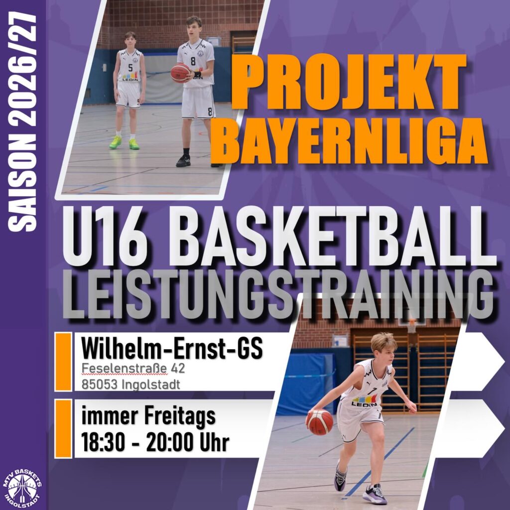 PROJEKT BAYERNLIGA - 26/27

⛹️Jahrgänge 2011 / 2012 

👉🏻 Du bist kein Anfänger mehr und hast Ambitionen für mehr ? 
👉🏻Du willst Dich spielerisch verbessern?
👉🏻Du willst Teil eines erfolgreichen Teams werden? 

Ziel des Training ist ein erfolgreiches Team zu bilden die Bock Haben auf hohem Niveau Basketballer zu Spielen. 

👉🏻Anmeldung unter: mtvbaskets@mtv-in.de