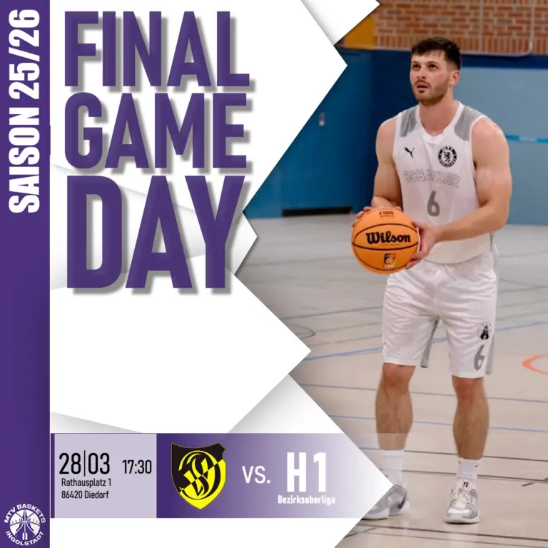 🏀🥁🏀
LETZTES SPIEL DER HERREN !
🏀🥁🏀

Zum letzten Mal geht es für unsere Herren in der Bezirksoberliga an den Start. Mit einem Sieg im Auswärtsspiel gegen Diedorf wollen die MTV Baskets die Saison erfolgreich abschließen, die unter schwierigen Bedingungen im letzten Sommer geplant wurde. 

Die Coaches Edward und Dani haben über die Saison eine schlagkräftige Truppe zusammengestellt, die bereits in den meisten Spielen überzeugen konnte. Platz 3 in der Tabelle ist sicher. Ein toller Erfolg, der Lust auf mehr macht!

🏀🏀🏀
LET'S GO BASKETS

#bezirksoberliga #champions #spieltag #gameday #basketballbezirkschwaben #oneteam #wewantyou #bayernbasketball #victory #bbvonline #mtvingolstadt #basketballtime #basketball #mtvbasketsingolstadt #ruleyourcourt #teamsport #supporters #supportyourteam