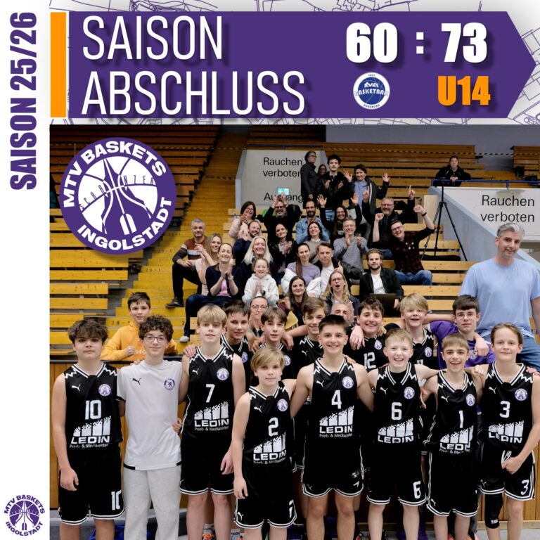 🏀🏀🏀
ERFOLGREICHE SAISON !
🏀🏀🏀
Unsere U14 konnte am letzten Spieltag ihre erfolgreiche Saison 2025/2026 mit einem Auswärtssieg in Augsburg  krönen. Platz 2 in der Tabelle hinter Nördlingen ist ein deutliches Ausrufezeichen für die Zukunft. 🥁
Das junge Team hat sich über die letzten Monate immer besser entwickelt und richtig guten Basketball gespielt. Angefeuert von zahlreichen Eltern gelang ein toller Schlusspunkt. Herzlichen Glückwunsch und viel Erfolg weiterhin!
LET'S GO BASKETS!
#champions #meisterschaft #spieltag #gameday #basketballbezirkschwaben #oneteam #jugendsport #bayernbasketball #victory #bbvonline #trainer #trainingday #basketballtime #ingolstadt #mtvbaskets #onefamily #mannschaft #ruleyourcourt #MTVBasketsIngolstadt #teamsport #supporters #supportyourteam 
🏀🏀🏀 
@bayern.basketball @basketballbezirkschwaben  @tv.ingolstadt @in_direkt @ledin_print