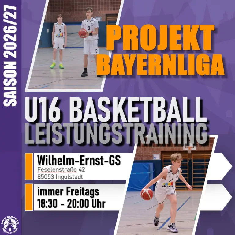 🏀🏀🏀
PROJEKT BAYERNLIGA ⛹
🏀🏀🏀

❗Jahrgänge 2011/2012❗

👉Du bist kein Anfänger und hast Ambitionen?
👉Du willst dich spielerisch verbessern?
👉Du willst Teil eines erfolgreichen Teams werden?

Jeden Freitag findet in der Wilhelm-Ernst-GS ein Leistungstraining statt mit dem Ziel, ein erfolgreiches Team für die Bayernliga-Quali aufzustellen. 

👉ANMELDUNG unter:
mtvbaskets@mtv-in.de 

LET'S GO BASKETS
🏀🏀🏀

#bayernliga #qualifikation #champions #meisterschaft #spieltag #gameday #basketballbezirkschwaben #oneteam #jugendsport #wewantyou #bayernbasketball #bbvonline #trainingday #mtvingolstadt #mtvbaskets #onefamily #basketball #supporters #supportyourteam