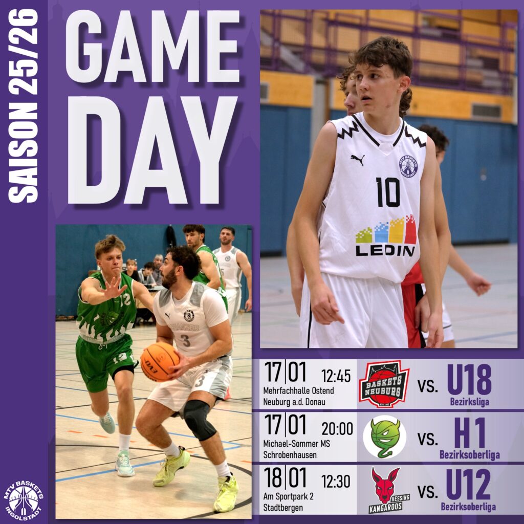 🏀🏀🏀
NEUSTART 2026 !
🏀🏀🏀
Auf geht´s in das neue Jahr mit drei spannenden Matches. U12, U18 und die Herren müssen auswärts antreten. Die Gegner versprechen interessante Spiele.
Gleichzeitig sagen wir Lars aus unserer U18 für die nächsten 6 Monate auf Wiedersehen und viel Spaß in Vancouver. Wir wünschen Dir alles Gute und viele tolle Eindrücke in Kanada. 🇨🇦 
LET'S GO BASKETS
🏀🏀🏀
#rückrunde #champions #meisterschaft #spieltag #gameday #basketballbezirkschwaben #oneteam #jugendsport #wewantyou #bayernbasketball #victory #bbvonline #trainer #trainingday #mtvingolstadt #basketballtime #ingolstadt #mtvbaskets #onefamily #basketball #mannschaft #supporters #teamsport #supportyourteam #trikot